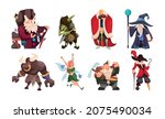A set of fantasy fairy-tale characters in the cartoon style