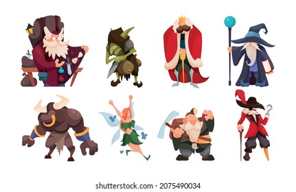 A set of fantasy fairy-tale characters in the cartoon style