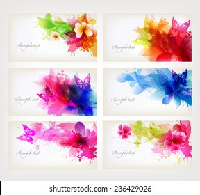 Set of fantasy flowers element. Design brochure template with floral elements