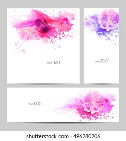 Set of fantasy flowers element. Watercolor vector background with colorful flowers. 