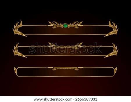 set of fantasy game header banner in gold medieval rpg style with tier