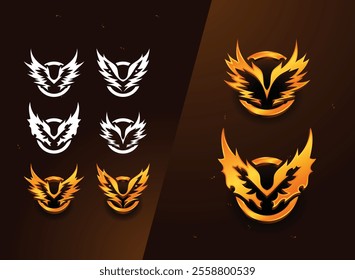Set of fantasy game logo icon badges with wing shape