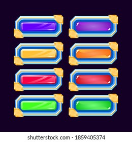 set of fantasy game ui colorfull jelly and diamond button with glossy broder for gui asset elements vector illustration