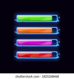 Set of fantasy game ui loading bar in various colors for gui asset elements vector illustration