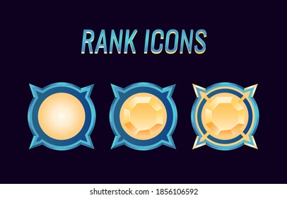 Set of fantasy game ui rank medals icon for gui asset elements vector illustration