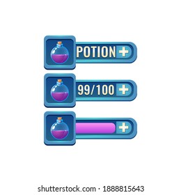 set of fantasy glossy rpg game ui potion magic mana bar with numeric and progress bar additional panel for gui asset elements vector illustration