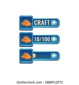 set of fantasy glossy rpg game ui craft wood bar with numeric and bar additional panel for gui asset elements vector illustration