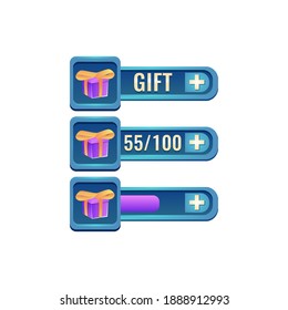 set of fantasy glossy rpg game ui reward gift box bar with numeric and bar additional panel for gui asset elements vector illustration