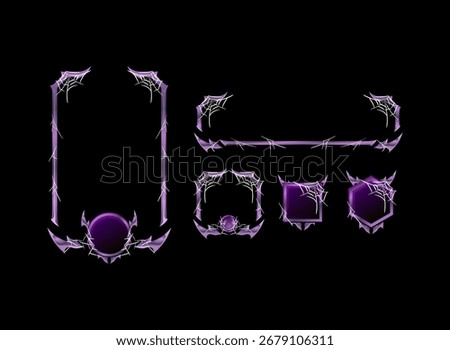 Set of Fantasy Gothic Medieval Dark violet Frame Templates — Profile Frames and Banner Designs for Trading Card, RPG Game UI, and Fantasy Elements in Spooky Halloween Theme