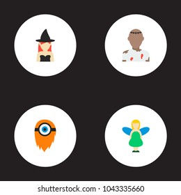 Set of fantasy icons flat style symbols with witch, cyclop, zombie and other icons for your web mobile app logo design.