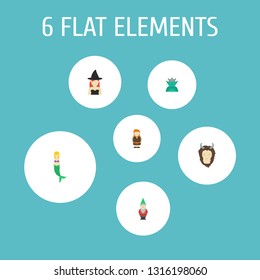Set of fantasy icons flat style symbols with dwarf, chimera, giant and other icons for your web mobile app logo design.