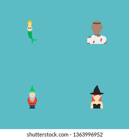 Set of fantasy icons flat style symbols with dwarf, witch, mermaid and other icons for your web mobile app logo design.