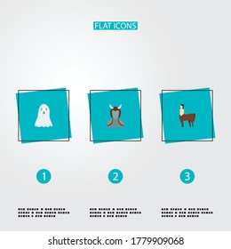 Set of fantasy icons flat style symbols with centaur, orc, ghost and other icons for your web mobile app logo design.