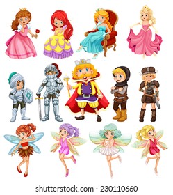 Set of fantasy knights and princesses