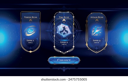 Set of Fantasy Modern User Interface Elements. Fantasy magic HUD with rewards. Template for game interface. Vector Illustration EPS10