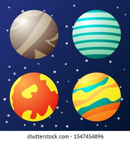 Set of fantasy planets in space. Vector illustration