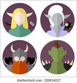 Set of fantasy races vector icons