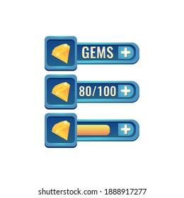 set of fantasy rpg game ui gems diamond bar with numeric and progress bar additional panel for gui asset elements vector illustration