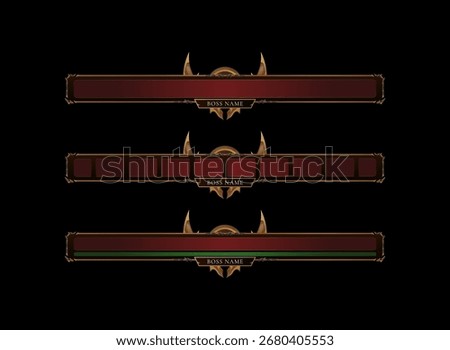 Set of Fantasy RPG Gothic Ancient Game Boss UI Elements — Gold and Red Loading Bars with Health Bar Variations for Adventure and Combat Design