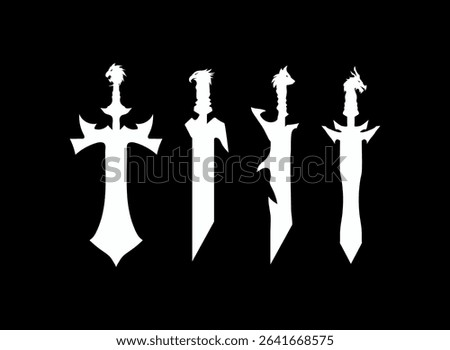 set of fantasy rpg weapon logo icon with a sword and custom animal pommel handle