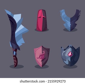 set of fantasy shields and sword