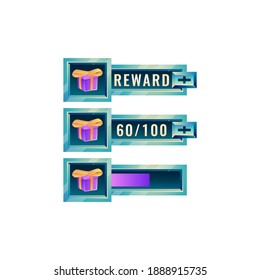set of fantasy space game ui reward gift box bar with numeric and bar additional panel for gui asset elements vector illustration