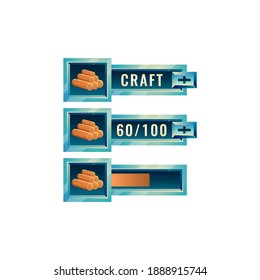 set of fantasy space game ui craft wood bar with numeric and bar additional panel for gui asset elements vector illustration
