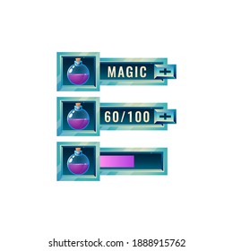 set of fantasy space game ui potion magic mana bar with numeric and progress bar additional panel for gui asset elements vector illustration