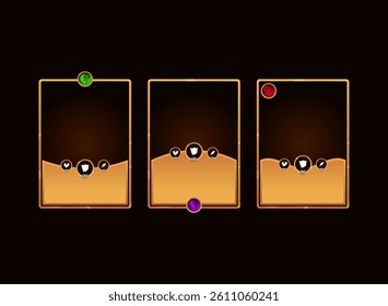 set of fantasy tcg card template with various shape and colorful power icon vector game illustration