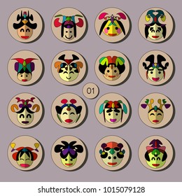 Set of fantasy traditional face characters