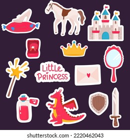 Set von Fantasy-Einhörnchen und anderen Gegenständen Aufklecker Prinzessin Märchen, Pferd, Spiegel,