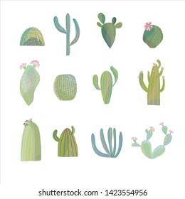 Set of fantasy vector cute cactus
