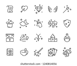 set of fantasy vector icons, magic fairytale