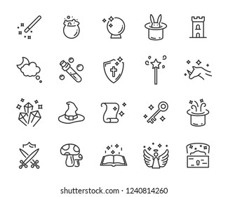 set of fantasy vector icons, magic fairytale