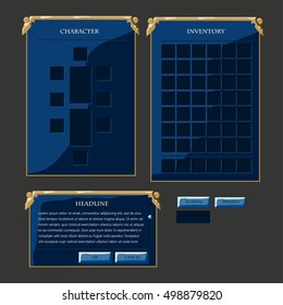 Set of fantasy vector interface elements. Buttons, popup windows and menus.