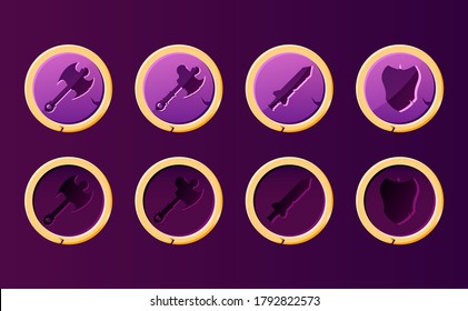 Set of fantasy weapon button. Perfect for rpg fighting game vector illustration