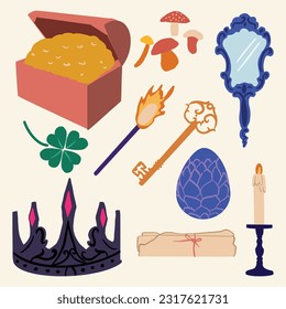 Set of Fantasy World Objects Cute Hand Drawn Illustration
