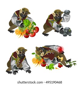 Set fantasy zombie monkey isolated on white background. Vector illustration.
