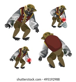 Set fantasy zombie monkey isolated on white background. Vector illustration.
