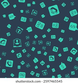 Set FAQ information, Telephone handset, 24 hours support and Paid on seamless pattern. Vector