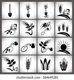 Set of farm agriculture icons and labels
