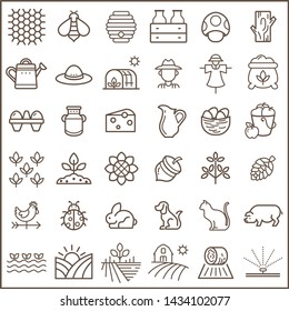 Set of farm and agriculture Icons line style. 
Contains such Icons as apiculture, farming, organic, bee, wheat, garden, leaf, pig And Other Elements. 
customize color, stroke width control
