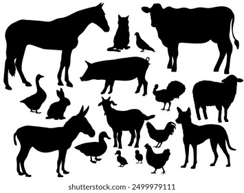 set of farm animal silhouette illustration