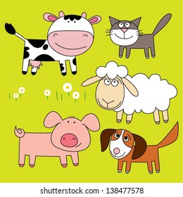 Set of farm animal.Funny cartoon and vector illustration.