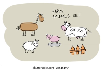 Set of farm animals