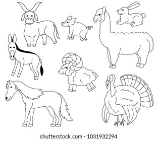 Set of Farm animals and birds icons vector illustration sketch