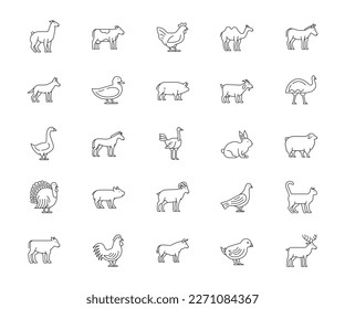 Set of farm animals and birds icons set. Vector illustration.