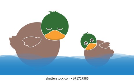 Set of Farm Animals - Duck swimming, Vector illustration