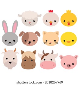 Set Farm Animals Faces Vector Illustration Stock Vector (Royalty Free ...