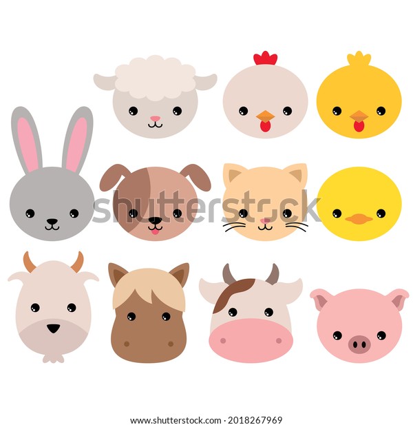 Set Farm Animals Faces Vector Illustration Stock Vector (Royalty Free ...